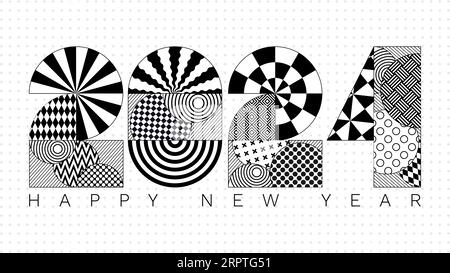2024 modern geometric lettering New Year card. Memphis style typeface. Stock Vector