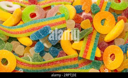 Assorted gummy candies. Top view. Jelly  sweets. Stock Photo