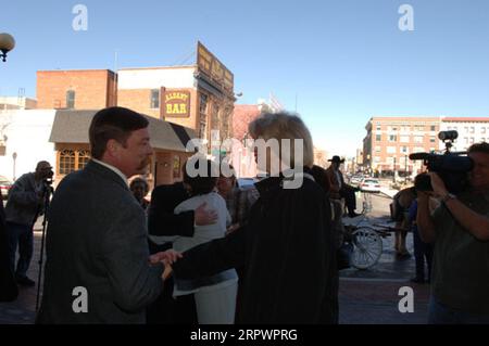 Secretary Gale Norton, right foreground, greeting other dignitaries during visit to Cheyenne, Wyoming for tours and ceremonies marking the designation of the Union Pacific Railroad Depot as a National Historic Landmark Stock Photo