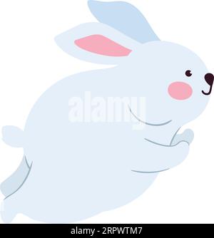 Cute grey rabbit jumping and want to play cartoon animal design flat ...