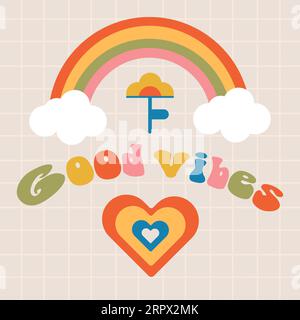 Good vibes retro,vintage bright groovy print 70s Stock Vector