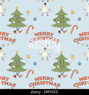 Groovy Merry Christmas Tree Bubble Letters Wrapping Paper Sheets
