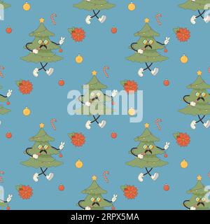 groovy pattern seamless. Christmas xmas new year. balloon, Christmas tree, candy, Stock Vector
