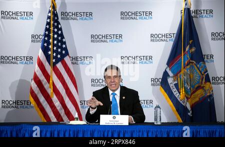 200512 -- IRONDEQUOIT, May 12, 2020 Xinhua -- Governor Andrew M. Cuomo provides a coronavirus update during a press conference in Irondequoit of New York State, the United States, May 11, 2020. The U.S. state of New York will end its statewide closure on May 15 by reopening three regions where the COVID-19 pandemic has shown signs of mitigation, Governor Andrew Cuomo said Monday. Cuomo said three regions in the northern part of the state -- the Southern Tier, Mohawk Valley, and the Finger Lakes -- have met the criteria for reopening and will enter the first of four reopening phases. Mike Groll Stock Photo