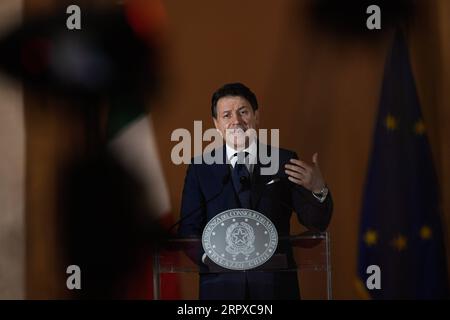 200517 -- ROME, May 17, 2020  -- Italian Prime Minister Giuseppe Conte addresses a press conference in Rome, Italy, on May 16, 2020. The Italian government has said it will allow unrestricted travel between Italy and other Schengen countries and within Italy itself from June 3.  ITALY-ROME-PM-COVID-19-PRESS CONFERENCE Xinhua PUBLICATIONxNOTxINxCHN Stock Photo