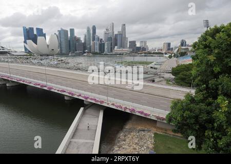 200602 -- BEIJING, June 2, 2020 -- Photo taken on June 1, 2020 shows an almost empty road along Singapore s Marina Bay. Photo by /Xinhua XINHUA PHOTOS OF THE DAY ThenxChihxWey PUBLICATIONxNOTxINxCHN Stock Photo