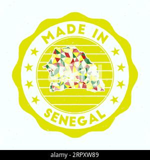 Made in Senegal. Country round stamp. Seal of Senegal with border shape. Vintage badge with circular text and stars. Vector illustration. Stock Vector
