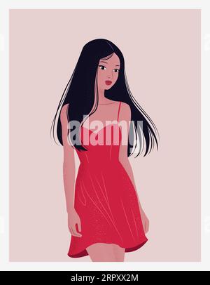 vector cartoon long dress girl with flowers Stock Vector Image & Art - Alamy