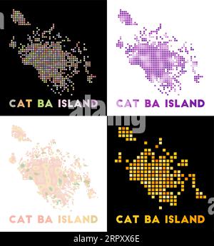 Cat Ba Island map. Collection of map of Cat Ba Island in dotted style. Vector illustration. Stock Vector