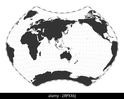 Vector world map. Ginzburg IX projection. Plain world geographical map with latitude and longitude lines. Centered to 120deg W longitude. Vector illus Stock Vector