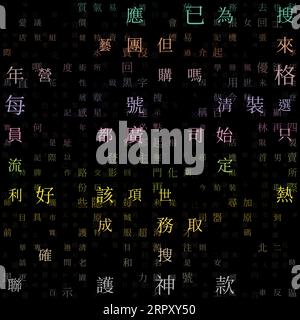 Digital background. Random Characters of Chinese Traditional Alphabet. Gradiented matrix pattern. Green orange blue green color theme backgrounds. Stock Vector