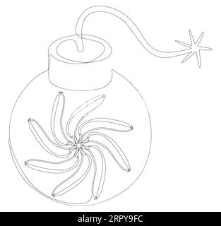 One continuous line of bomb with banana. Thin Line Illustration vector concept. Contour Drawing Creative ideas. Stock Vector