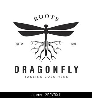 Dragonfly silhouette inspiration with rooted tail Vintage Retro Vector design Stock Vector