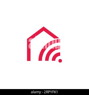 stripes geometric wifi signal red house logo vector Stock Vector