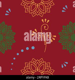 red seamless pattern mandala background vector Stock Vector