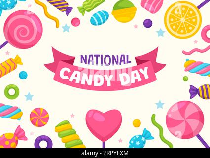 National Candy Day Vector Illustration with Different Types of Candies and Sweets in Flat Cartoon Hand Drawn Background Design Templates Stock Vector