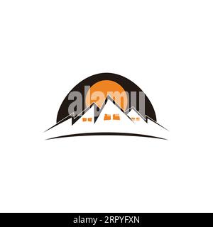 mountain house sun moon logo vector Stock Vector