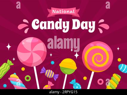 National Candy Day Vector Illustration with Different Types of Candies and Sweets in Flat Cartoon Hand Drawn Background Design Templates Stock Vector