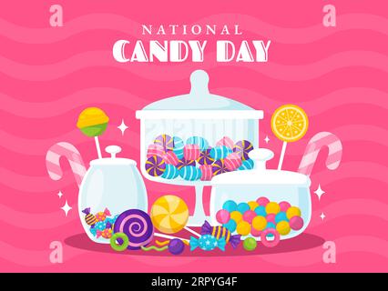 National Candy Day Vector Illustration with Different Types of Candies and Sweets in Flat Cartoon Hand Drawn Background Design Templates Stock Vector
