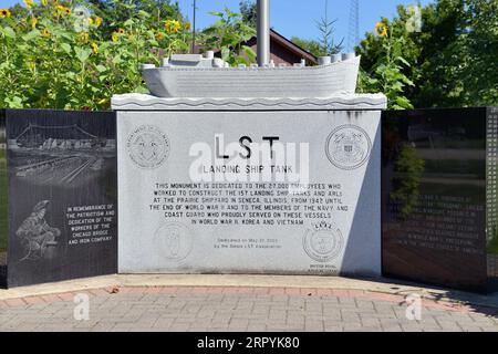 Seneca, Illinois, USA. The LST Memorial in a local park in a small Illinois community. LST stands for Landing Ship Tank. Stock Photo