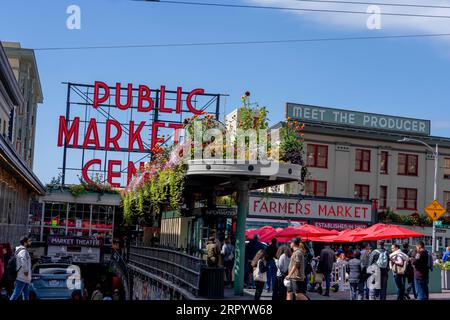 Seattle, WA, USA. 5th Sep, 2023. Pike Place Market is a public market in Seattle, Washington, United States. It opened on August 17, 1907, and is one of the oldest continuously operated public farmers' markets in the United States. (Credit Image: © Walter G Arce Sr Grindstone Medi/ASP) EDITORIAL USAGE ONLY! Not for Commercial USAGE! Stock Photo