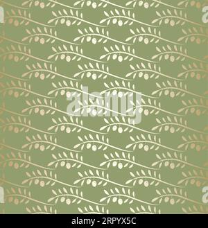 Nice Olive Branch Abstract Seamless Pattern in Green and Gold Color for Extra Virgin Olive Oil or Italian Kitchen Stock Vector