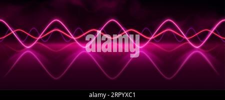 Pink neon audio sound voice wave pulse light. Abstract radio electronic music frequency vector effect background. Vibrant track equalizer waveform wit Stock Vector