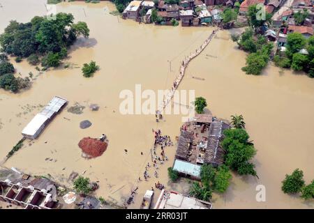 200726 -- BIHAR INDIA, July 26, 2020 -- Photo taken on July 26, 2020 shows an aerial view of the flood-affected village in Darbhanga district, India s eastern state of Bihar. At least 10 people were killed and nearly 1.5 million people were affected by floods in 11 districts in India s eastern state of Bihar, the state disaster management department said in a bulletin on Sunday. Str/Xinhua INDIA-BIHAR-FLOODS ParthaxSarkar PUBLICATIONxNOTxINxCHN Stock Photo