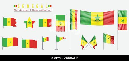 Senegal flag, flat design of flags collection Stock Vector