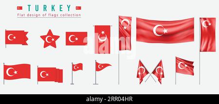 Turkey flag, flat design of flags collection Stock Vector