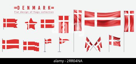 Denmark flag, flat design of flags collection Stock Vector
