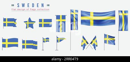 Sweden Flag, flat design of flags collection Stock Vector