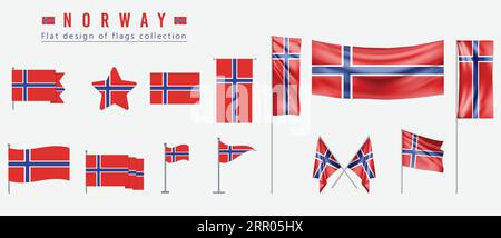 Norway flag, flat design of flags collection Stock Vector