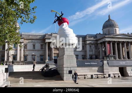 200730 -- LONDON, July 30, 2020 Xinhua -- Photo taken on July 30, 2020 shows the Fourth Plinth sculpture titled The End at Trafalgar Square in London, Britain. A new artwork by artist Heather Phillipson was unveiled Thursday on the Fourth Plinth in London s Trafalgar Square. Entitled THE END, the sculpture tops the Fourth Plinth with a giant swirl of whipped cream, a cherry, a fly and a drone that transmits a live feed of Trafalgar Square. Photo by Ray Tang/Xinhua BRITAIN-LONDON-FOURTH PLINTH SCULPTURE-UNVEILING PUBLICATIONxNOTxINxCHN Stock Photo