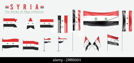 Syria flag, flat design of flags collection Stock Vector