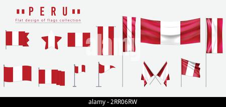 Peru flag, flat design of flags collection Stock Vector