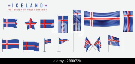 Iceland flag, flat design of flags collection Stock Vector
