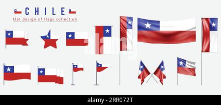 Chile flag, flat design of flags collection Stock Vector