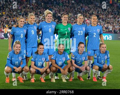 HONG KONG SAR,CHINA. AUGUST 20th, 2023.  FIFA Womens Football World Cup 2023 Final. The England team line up for the national Anthems before the  Fina Stock Photo
