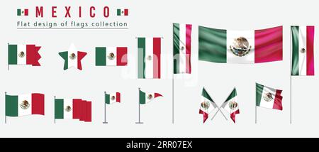 Mexico flag, flat design of flags collection Stock Vector