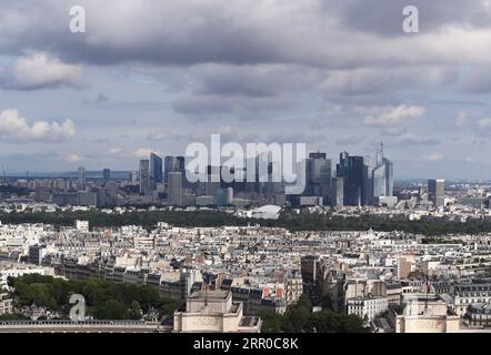 200808 -- PARIS, Aug. 8, 2020 -- File photo taken on June 18, 2020 shows the La Defense business area in Paris, France. France s economy contracted by 13.8 percent in the second quarter Q2 after household consumption and investment, the country s main growth engines, tumbled under severe economic fallout from anti-coronavirus lockdown, national statistics institute INSEE said on Friday.  FRANCE-PARIS-ECONOMY GaoxJing PUBLICATIONxNOTxINxCHN Stock Photo