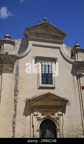 Scenic exterior view of the Baroque style Chiesa della SS.Annunziata a religious landmark on Via Orfanotrofio in Ragusa Ibla Sicily, Italy. Stock Photo