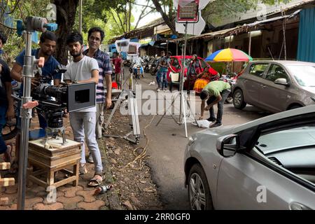 Film crew prepares to film a movie at Goregaon Film City complex, which