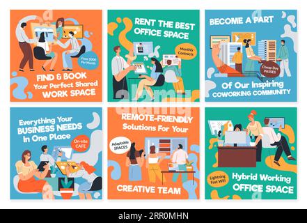 Coworking office space at template social media set Stock Vector