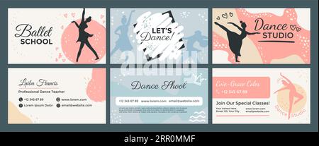 Ballet school, template business card design set Stock Vector