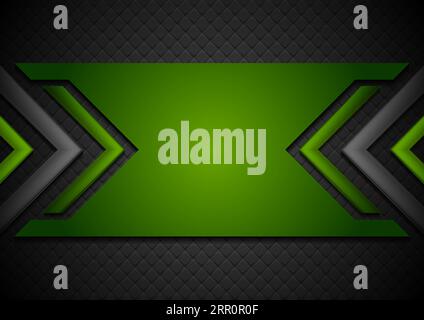 Black and green abstract tech background with glossy arrows. Vector corporate geometric design Stock Vector