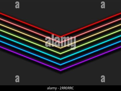 Colorful rainbow neon arrows abstract retro background. Vector design Stock Vector