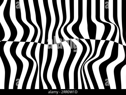 Black and white refracted waves abstract background. Vector retro design Stock Vector