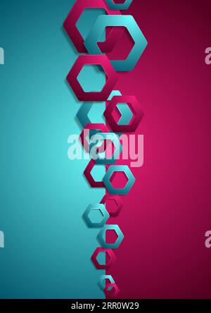 Contrast blue and purple tech background with hexagons. Vector geometry design Stock Vector