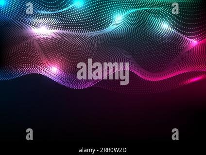 Abstract futuristic colorful neon wavy dotted lines background. Vector design Stock Vector